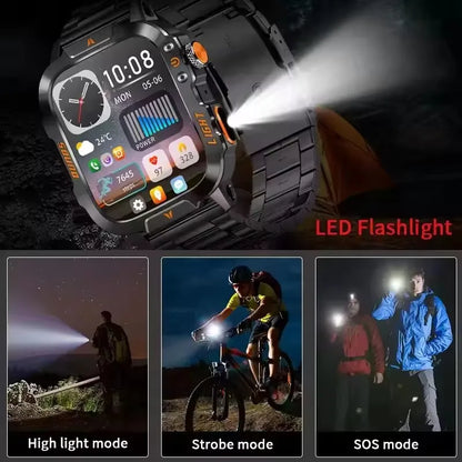 Military Smart Watch Men Waterproof Outdoor Sport Tracker LED Flashlight Bluetooth Call Men Smartwatch Android iOS