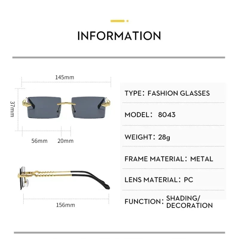 Metal Square Cut Edge Snake Frame Sunglasses for Men Fashion Frameless Personalized Glasses Trendy Retro Ocean Film Sunglasses