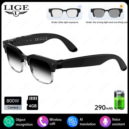 LIGE Languages Translation AI Smart Glasses 2025 8MP Camera Video Recording Sunglasses Bluetooth Call Music Play Men Women