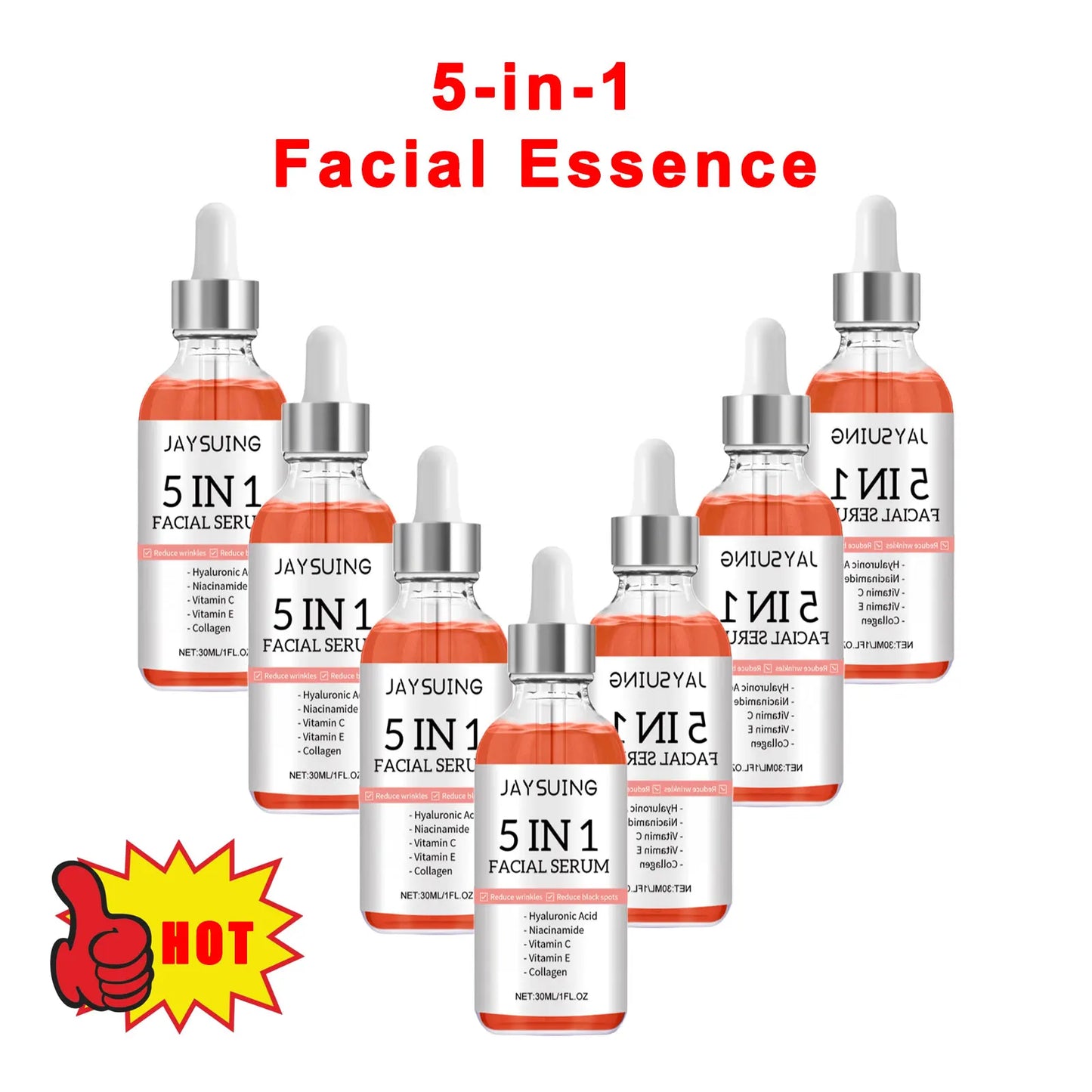 JAYSUING 5 in 1 Facial Serum Hyaluronic Acid Vitamin C Shrink Pores Hydrating Brightening Fade Fine Lines Firming Facial Serum