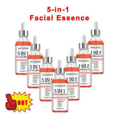 JAYSUING 5 in 1 Facial Serum Hyaluronic Acid Vitamin C Shrink Pores Hydrating Brightening Fade Fine Lines Firming Facial Serum
