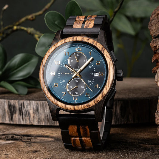 BOBO BIRD Men Watches 44mm Luxury Quartz Watch Lightweight Wooden Case and Straps Watches for Casual Support Customize Gift Box