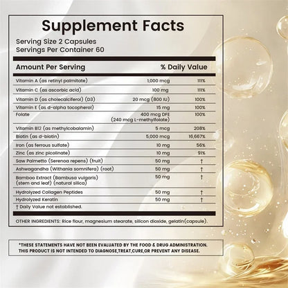 Hair Vitamins - Nourishes The Scalp, Antioxidant Protection, Promotes Natural Hair Growth and Immune Health, Non-GMO