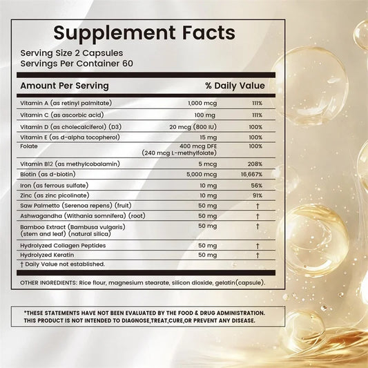 Hair Vitamins - Nourishes The Scalp, Antioxidant Protection, Promotes Natural Hair Growth and Immune Health, Non-GMO