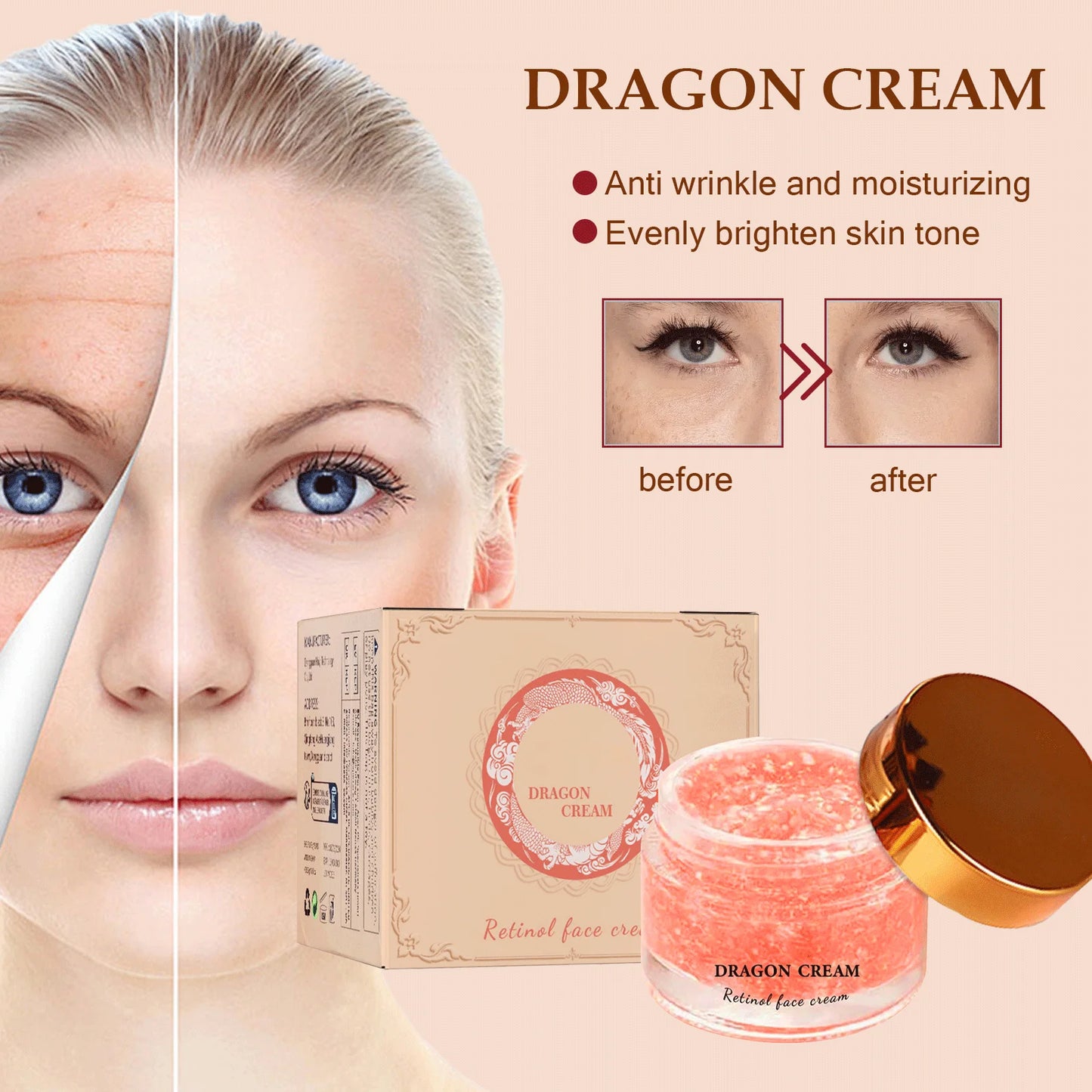 Dragon Cream Retinol Face Cream with Hyaluronic Acid - Moisturizing Anti-Wrinkle Skin Care for Even Tone Fine Lines Reduction
