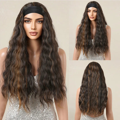 Blonde Synthetic Headband Wigs Long Water Wavy Wig for Women Daily Party Heat Resistant Fiber Natural Looking Realistic Hair