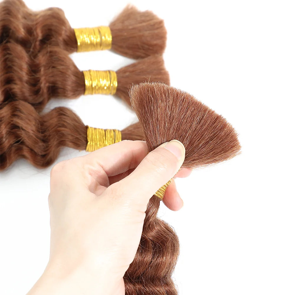 30# Chocolate Brown Deep Wave Bulk 100G 2 Bundles Human Hair for Boho Braids Curly Braiding Hair 14-24 inch Remy Hair Brazilian