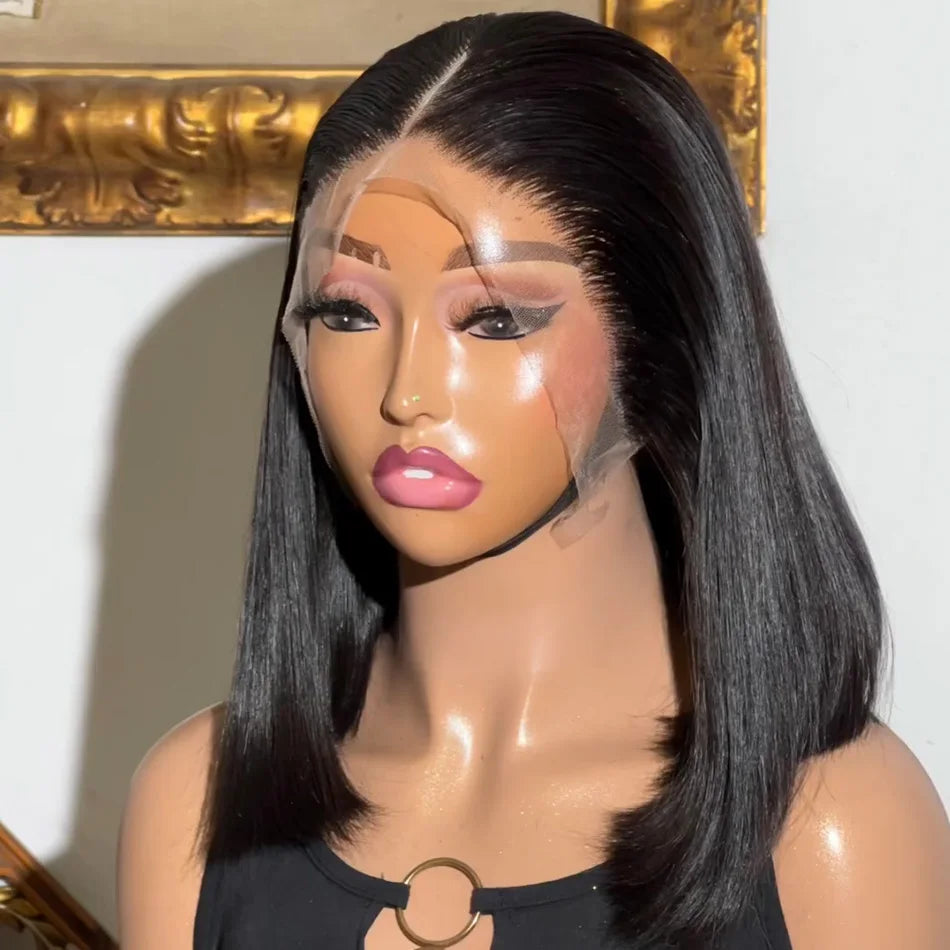 14 16 Inch 13x4 HD Transparent Bone Straight Lace Frontal Human Hair Short Bob Wig Pre Plucked 4x4 5x5 Lace Closure Wigs 250%