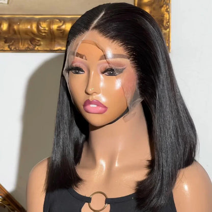 14 16 Inch 13x4 HD Transparent Bone Straight Lace Frontal Human Hair Short Bob Wig Pre Plucked 4x4 5x5 Lace Closure Wigs 250%