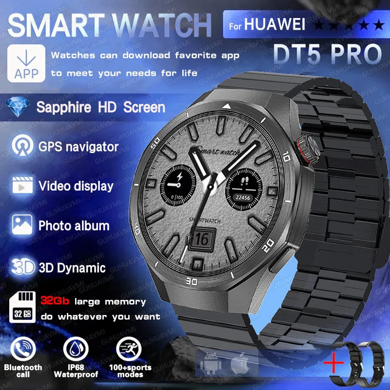 DT5 Pro Watch 32Gb Memory Local Music Bluetooth Call GPS Tracker Compass 3D Menu Bluetooth Smart Watch Men Women 2025