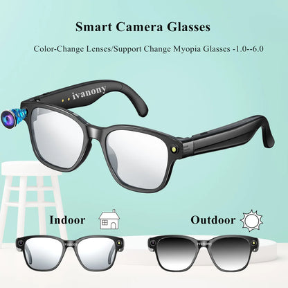 Smart Glasses Bluetooth with Video Camera Color-Change Lenses Prescription Lenses Wifi Transmission Photo 800W Camera AI Glasses
