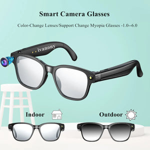 Smart Glasses Bluetooth with Video Camera Color-Change Lenses Prescription Lenses Wifi Transmission Photo 800W Camera AI Glasses