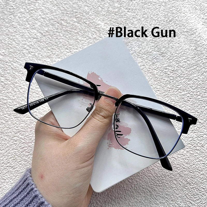 Ultra-light Flexible TR90 Half Spectacles Frame Men Metal Square Frame Anti Blue Light Transparent Lens Optical Eyeglasses