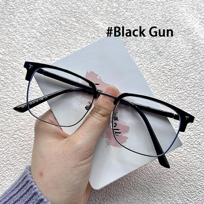 Ultra-light Flexible TR90 Half Spectacles Frame Men Metal Square Frame Anti Blue Light Transparent Lens Optical Eyeglasses