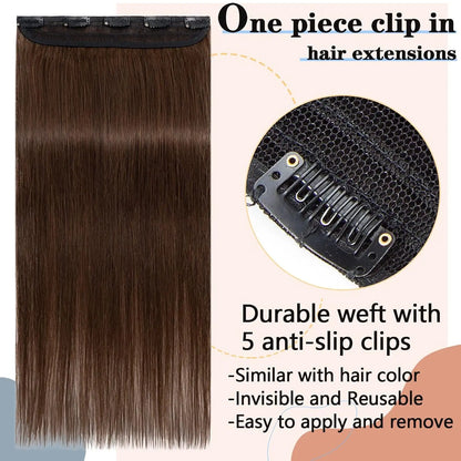 Bone Straight Clip In Hair Extensions 100% Human Hair 5 Clips 3/4 Full Head One Piece Clip In Human Hair Extensions For Women