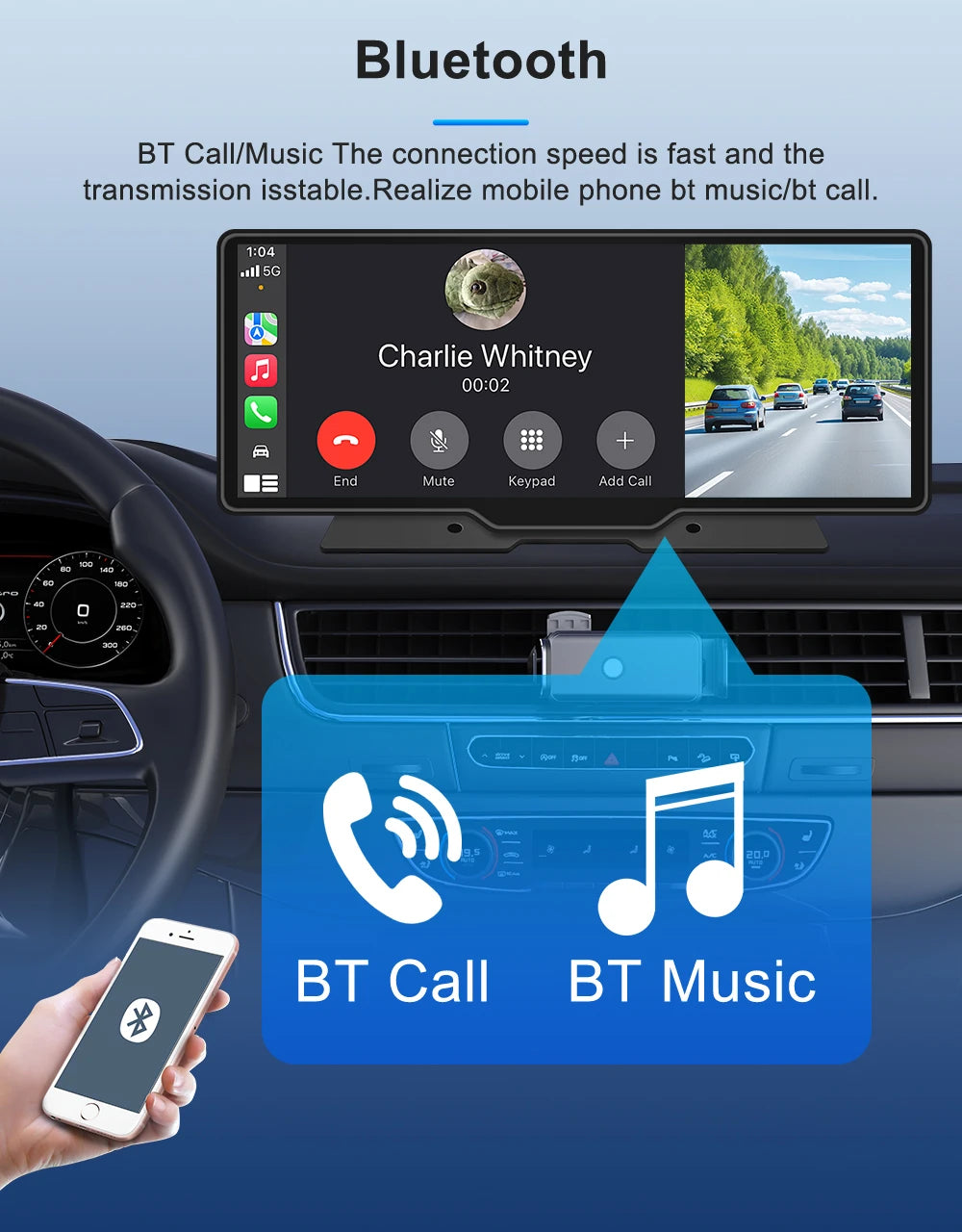 10.26 Inch Car Mirror Radio Multimedia Video Player Universal Wireless Carplay 5G Wifi BT High-performance CPU HDR QLED Screen