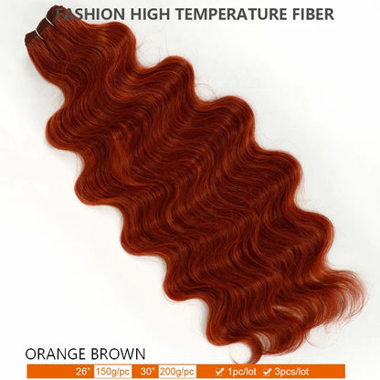 30Inches 200grams Blond Ombre 27/613 Brown Body Wave Synthetic Hair Weave Bundles Soft Bio Human-Like Heat Resistant Ponytail