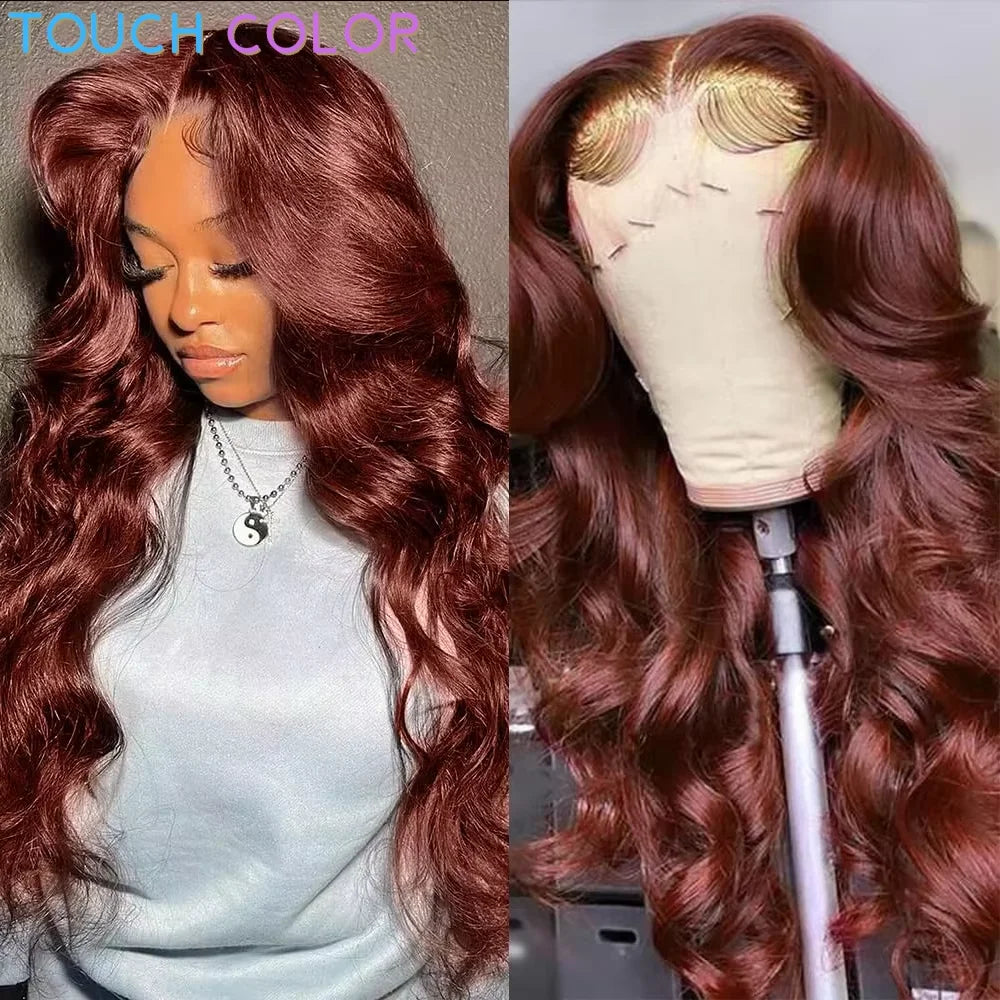 Reddish Brown Bone Straight 13x4 HD Transparent Lace Front Body Wave 100% Human Hair Wigs 180% Density Pre Plucked Copper Red