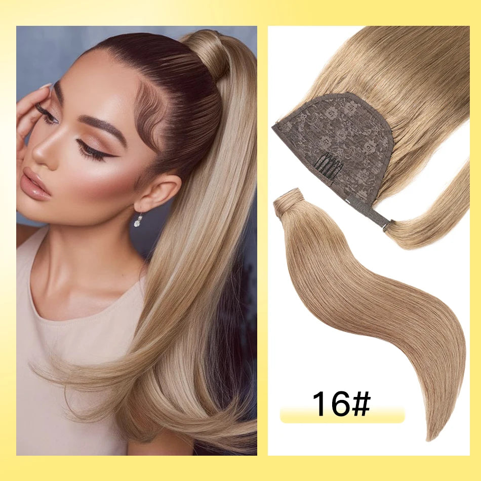 Yelo Ponytail Human Hair Wrap Around Brazilian Straight Ponytail 100% Remy Human Hair MagicTie Ponytail Extension Clip Horsetail