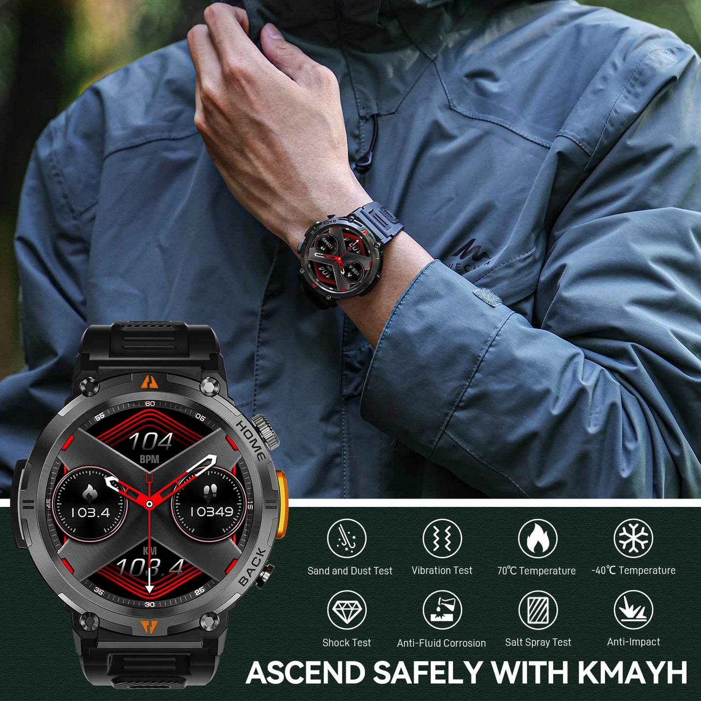 EIGIIS KE3 Bluetooth Call Smart Watch Men Full Touch Screen Health Monitor Clock With Flashlight Men SmartWatch For IOS Android