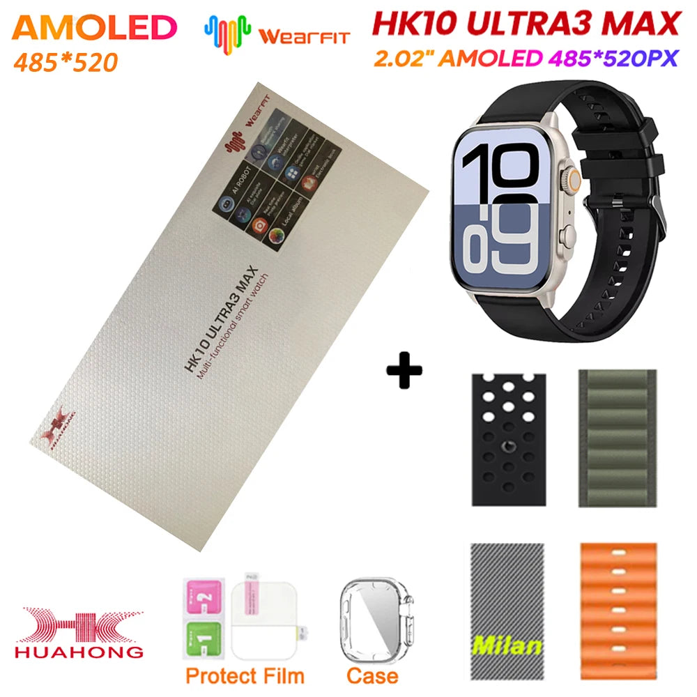 HK10 Ultra 3 MAX Plus 2025 Smart Watch 49mm AMOLED 4GB ROM AI ROBOT Network Sharing NFC GPT Compass GPS Watch for ISO Android