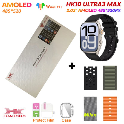HK10 Ultra 3 MAX Plus 2025 Smart Watch 49mm AMOLED 4GB ROM AI ROBOT Network Sharing NFC GPT Compass GPS Watch for ISO Android
