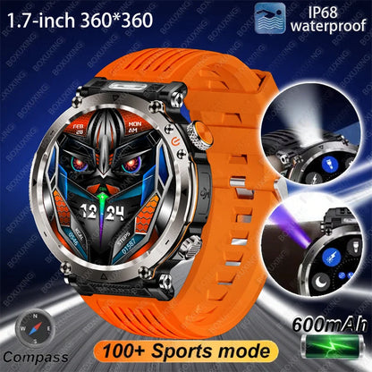 2025 New Outdoor Smart Watch Men 600mAh LED Flashlight SmartWatch Compass Bluetooth call Heart rate IP 68 Sports Smartwatch 2025
