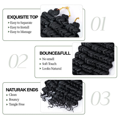 Deep Wavy Twist Crochet Hair Boho Braid Hair Synthetic Curly Hair Crochet Braids High Temperature Fiber Braiding Hair Extensions