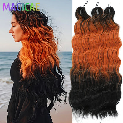Anna 3Pcs Crochet Braids Ombre Rainbow Loose Water Wave 24Inch 300G Braiding Sliver White Synthetic Hair Extension Body Wavy