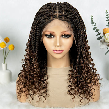 Knotless Box Braided Wigs with Curly Ends Synthetic Full Lace Boho Braided Lace Wigs Lace Frontal Braids Wig for Black Women