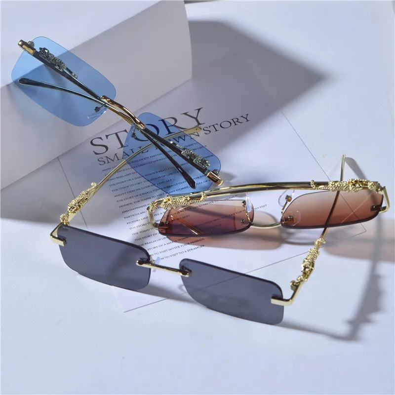 Retro Leopard Head Metal Sunglasses Frameless Sun Glasses Men's And Women's Small Frame Classic Sun Shading Fashion Glasses