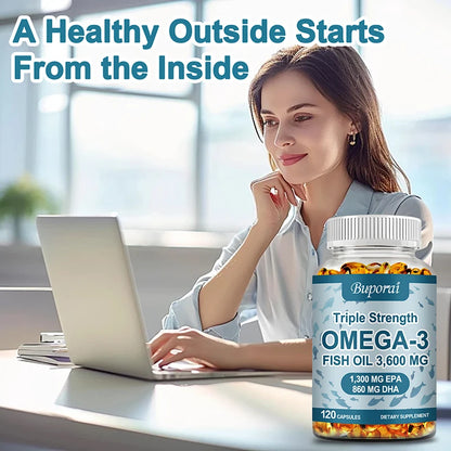 Omega-3 Fish Oil - Rich in DHA & EPA - Support Brain & Nervous System Health, Cardiovascular & Skin Health