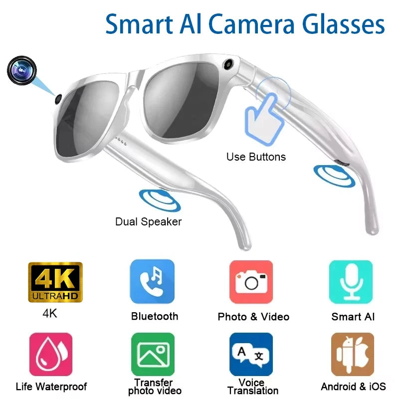 4K Smart Glasses Color-changing Lens Bluetooth AI GPT Camera Call Voice Assistant Translate Identify Objects Smart Glasses 2025