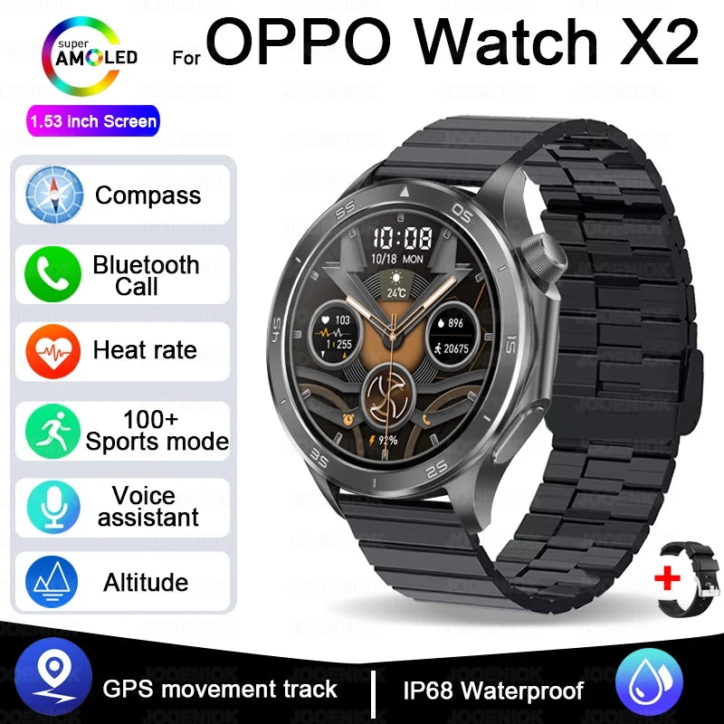 2025 New For OPPO X2 Men's Smartwatch IP67 Waterproof Compass Sports Partner Message Push Bluetooth Call Music Smart Watch