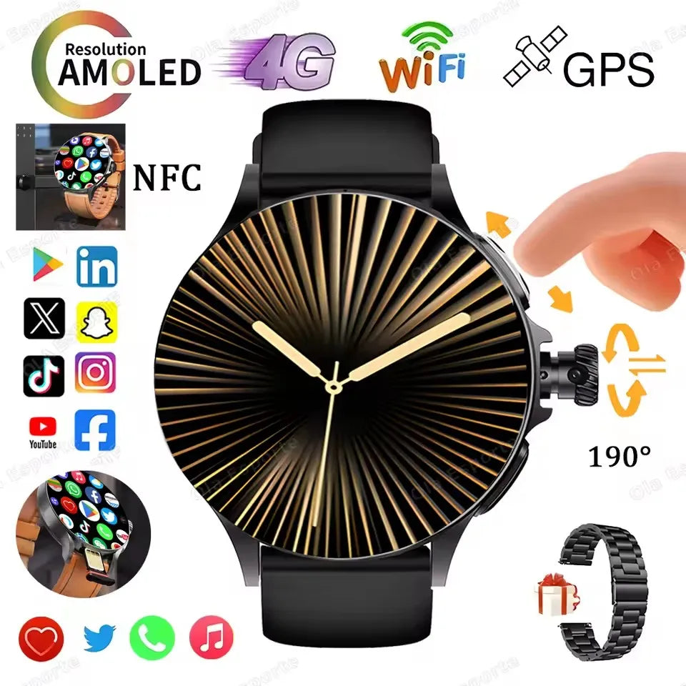 2025 New GT200 Smart Watch Men Women AMOLED Display 4G+32G GPS HD Camera Video Call NFC 4G SIM Card Smartwatch For Android IOS