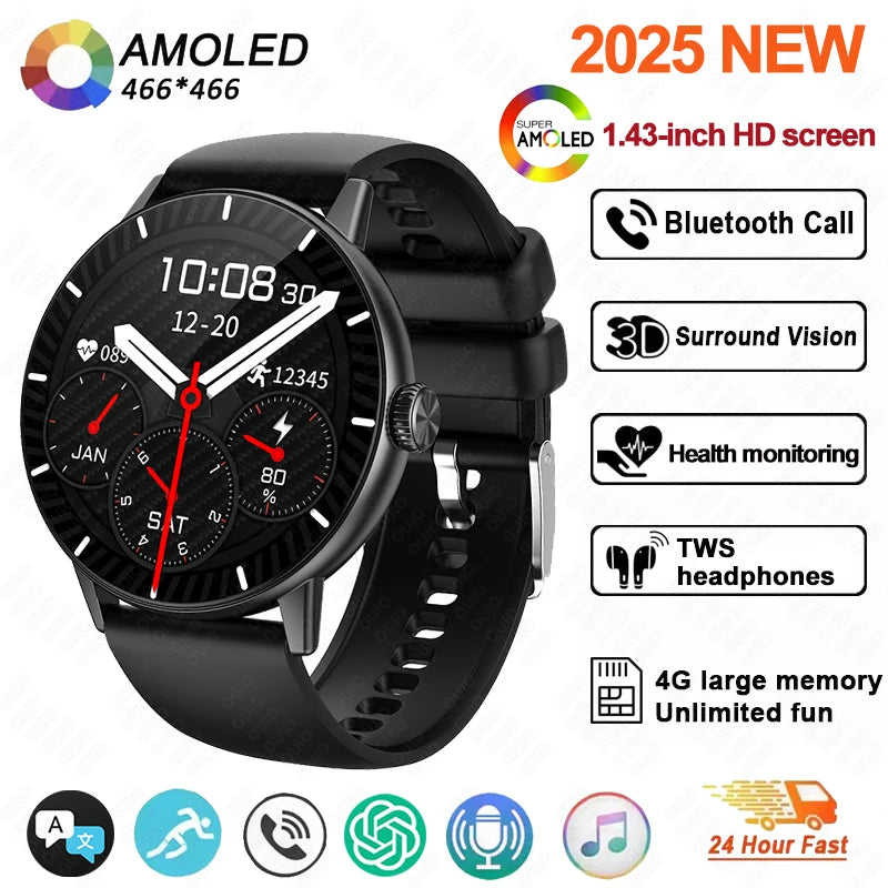 New 3D Surround Vision Smart Watch Built-in App 4GB large Memory Built-in photo album TWS Headphone IP68 Waterproof Smart Watch