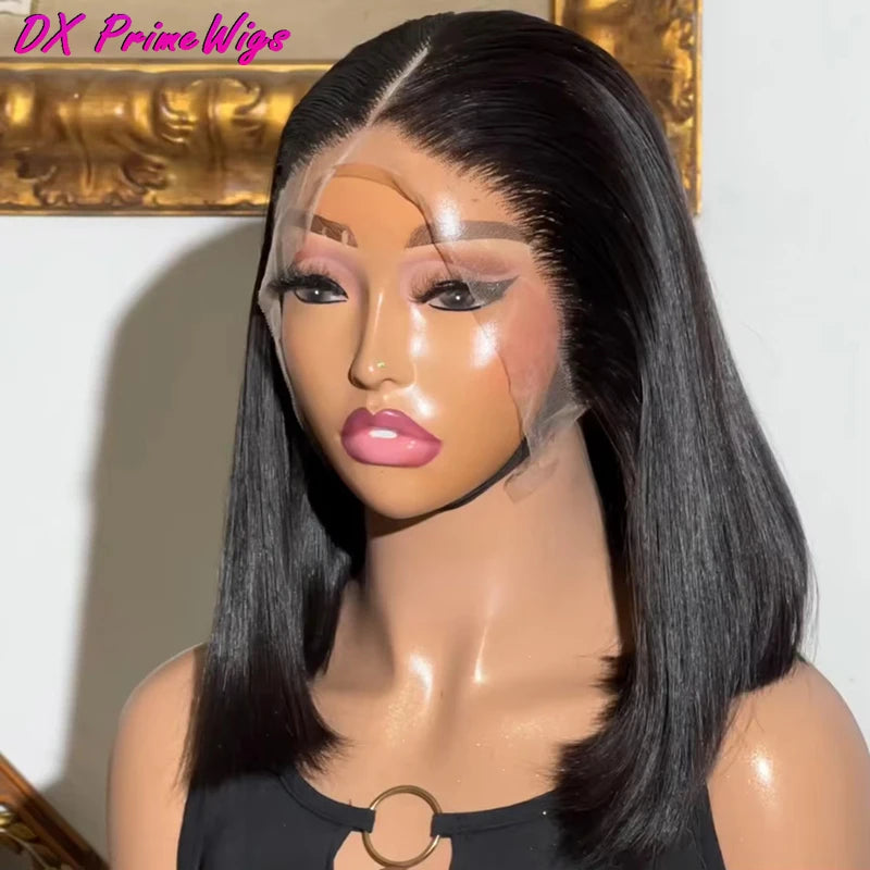 200 Density Straight 13X4 Lace Frontal Bob Wigs 100% Human Hair for Women Brazilian Remy Hair Pre Plucked Virgin Hair #1B 16inch