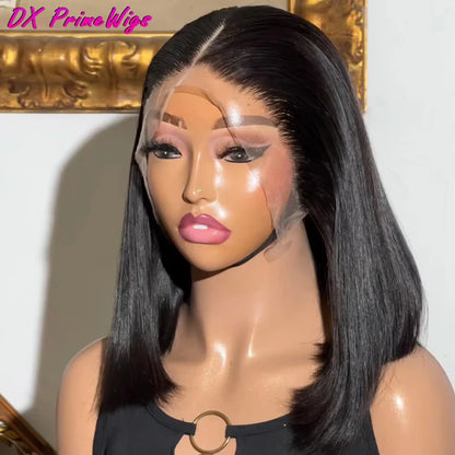 200 Density Straight 13X4 Lace Frontal Bob Wigs 100% Human Hair for Women Brazilian Remy Hair Pre Plucked Virgin Hair #1B 16inch