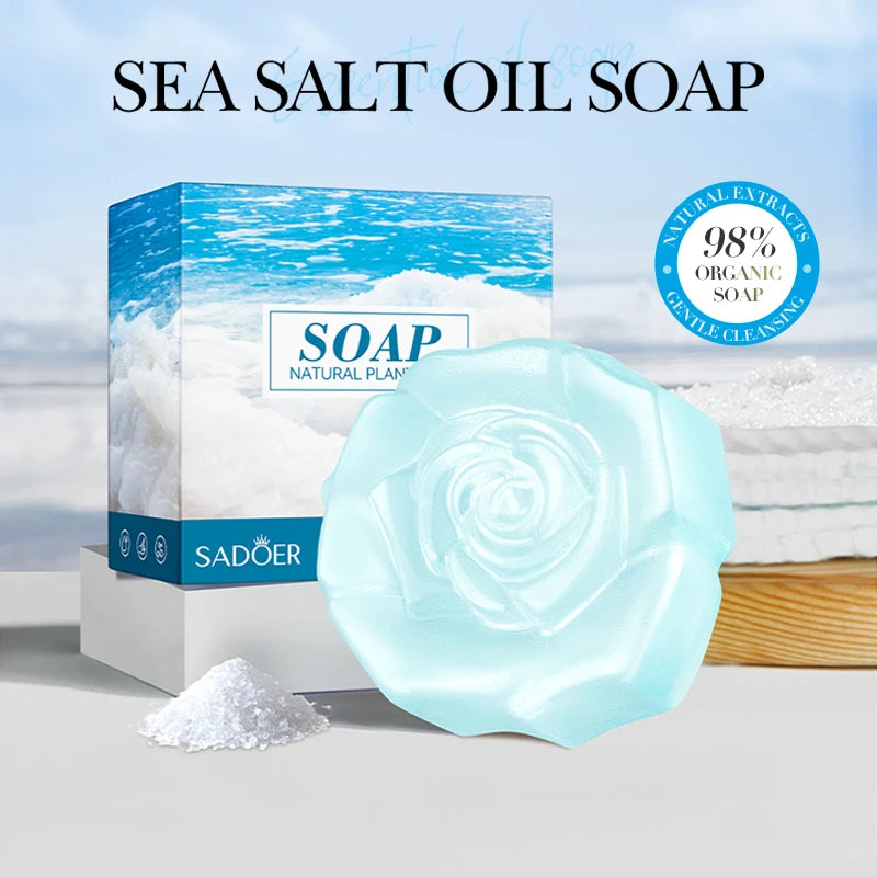 SADOER Sea Salt Essential Oil Soap Face Wash Foam Facial Cleanser Whitening Moisturizing Anti Acne Body Bathing Facial Soap