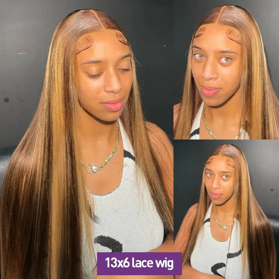 P4/27 Highlight Straight 13x6 Lace Frontal Human Hair Wig Blonde Brown Piano Colored 13x4 Transparent Lace Front Wig Pre Plucked