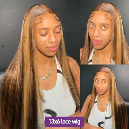 P4/27 Highlight Straight 13x6 Lace Frontal Human Hair Wig Blonde Brown Piano Colored 13x4 Transparent Lace Front Wig Pre Plucked