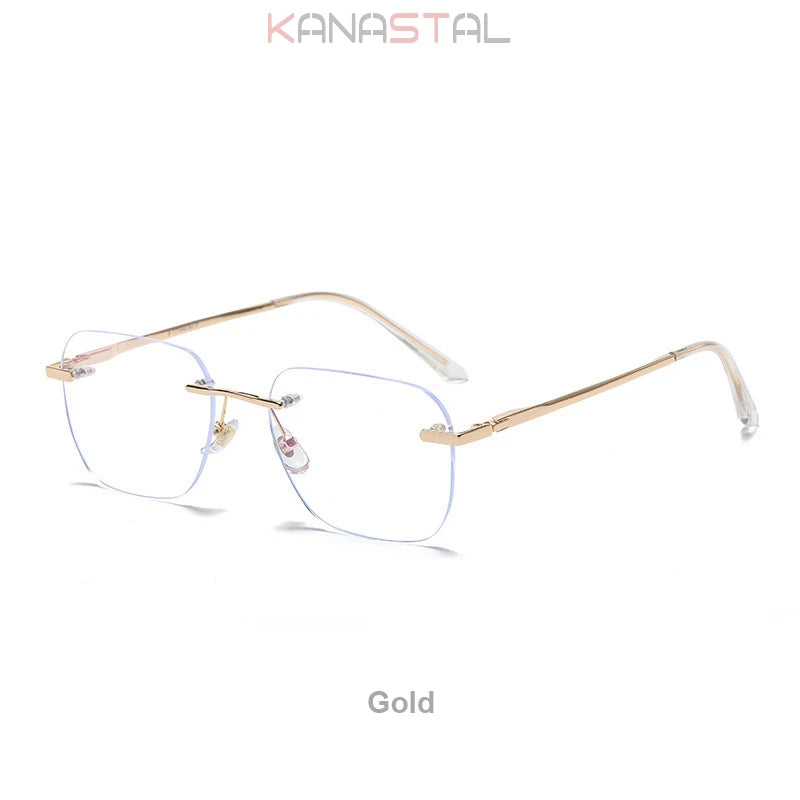Men Titanium Rimless Eyeglasses Frame Blue Light Blocking Lenses Women Anti Fatigue Glasses Prescription Myopia Reading Eyewear