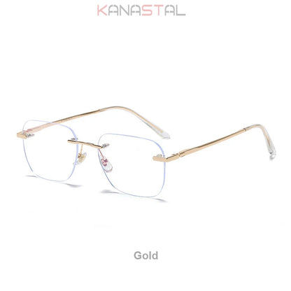 Men Titanium Rimless Eyeglasses Frame Blue Light Blocking Lenses Women Anti Fatigue Glasses Prescription Myopia Reading Eyewear