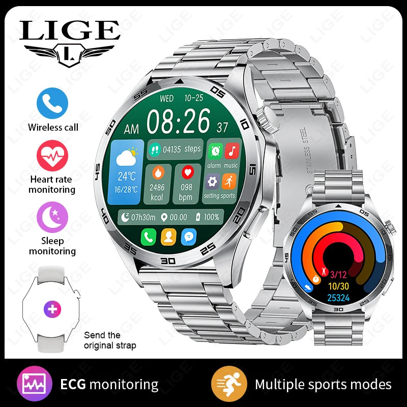 LIGE ECG Smart Watch Men 2024 Smartwatch Bluetooth Call Heart Monitor Band 1.50 HD Screen Sports Men’s Watches For Android ios