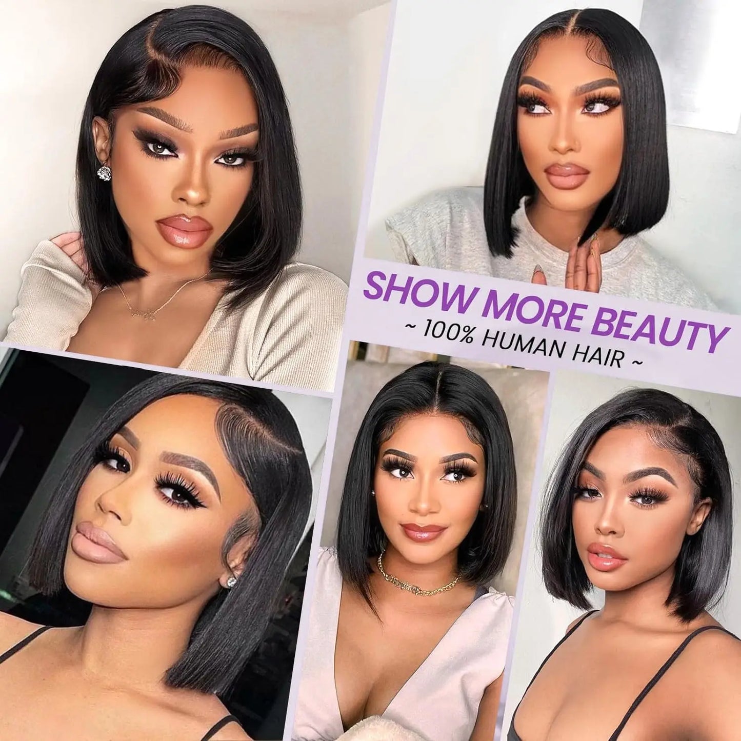 Short 13X4 Lace Front Bob Wig Human Hair Wigs Straight Frontal Bob Wig Glueless Wig Ready To Wear Go Machine Made Wig With Bangs
