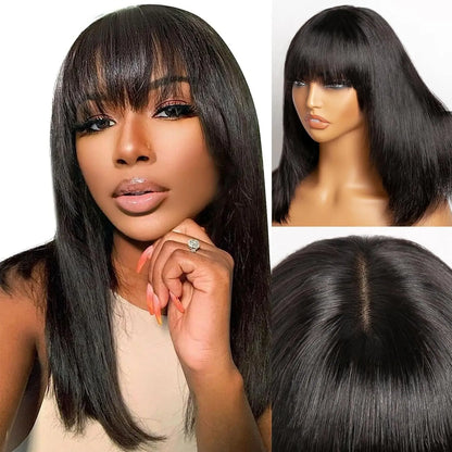 Glueless 3x1 Bob Wig Human Hair Ready To Wear And Go Short Straight Machine Made Bob Wig With Bangs Brazilian For Black Women
