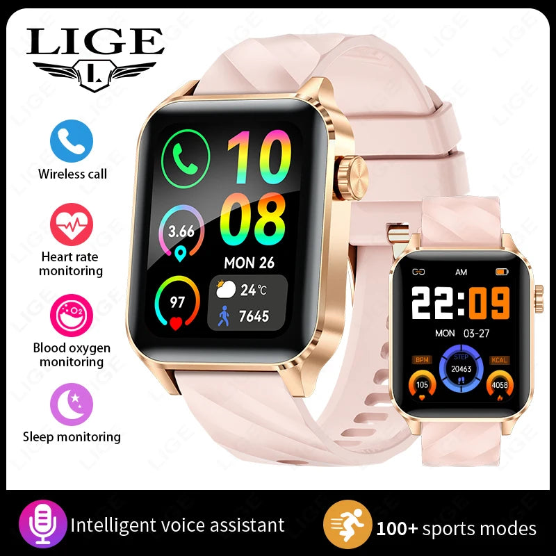 LIGE New Bluetooth Call Smart Watches Women Wrist Watch Sports Fitness Watches IP68 Waterproof Smartwatch For Android iOS iPhone