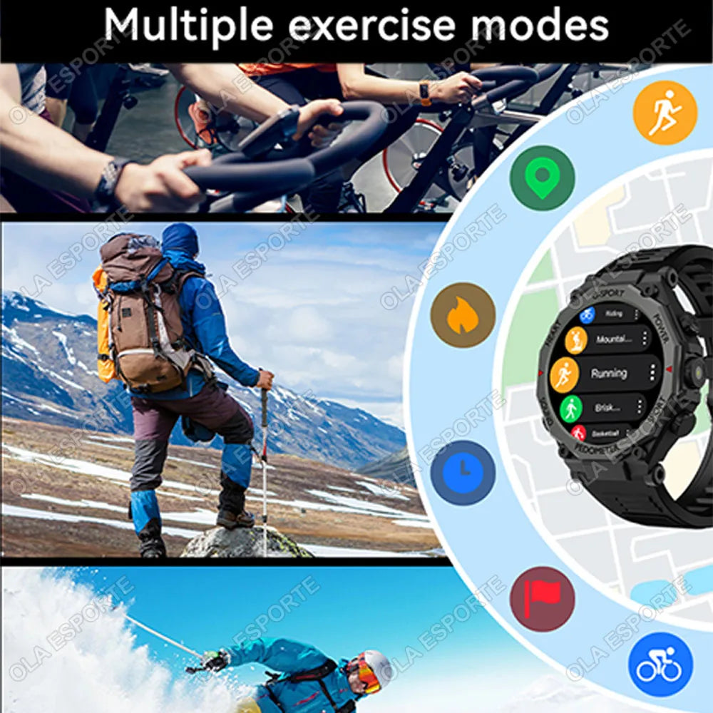 New Outdoor LED Flashlight Smart Watch Men 2025 Bluetooth Call Heart Rate Monitoring Military Sports SmartWatch For Android IOS
