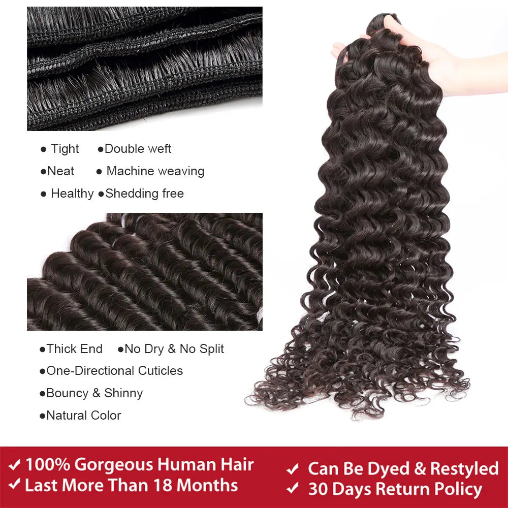 Deep Wave Human Hair Bundles Burmese Curly Hair Bundles 100% Human Hair Water Wave Original Natural Hair Extensions 1/3/4 Pieces