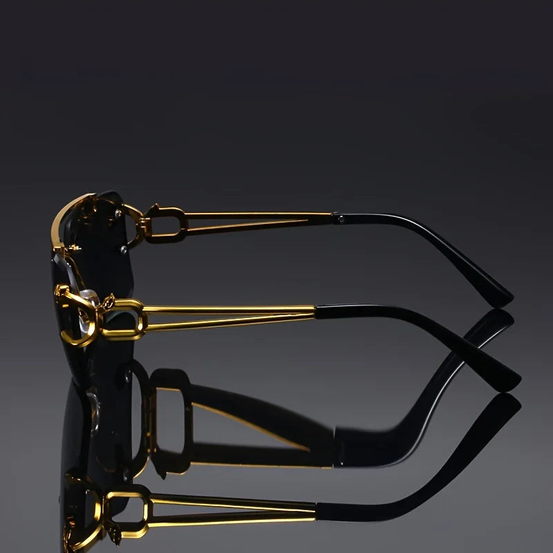 Vintage Luxury Golden Fahsion Glasses Cool Tiger Stand Women's Frameless Black For Men And Women Outdoor Travel Anti Glare Glass